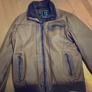 Men’s Brown Bomber Jacket (Faux Leather)